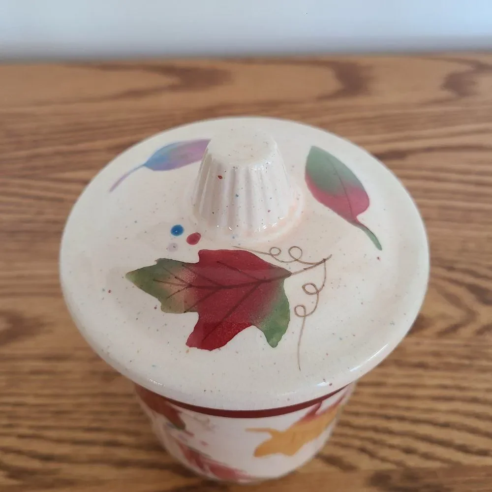 Vintage Hallmark Fall Candle With Lid - Ceramic - Autumn Leaves - Acorns - Vines